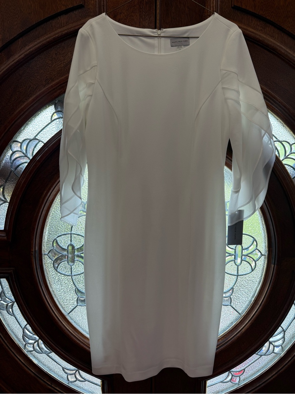 Marc New York White Long Sleeve Sheath Dress with Layered Flutter Sleeves